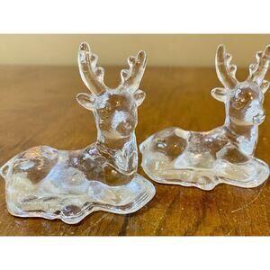 Biedermann 2 Mini Glass Deer Doe Taper Candle Holder Figurine Vintage Christmas